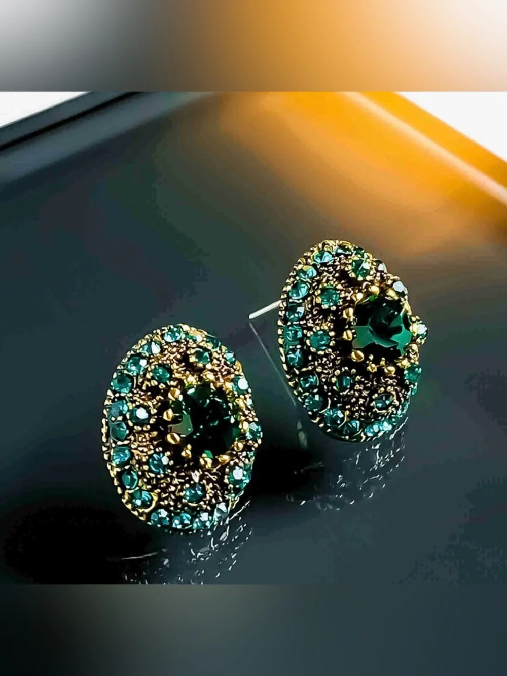Zara Emerald Green and Gold Crystal Stud Earrings